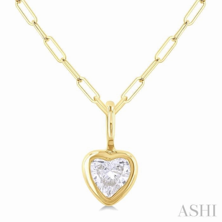 1/5 Ctw Heart Shape Bezel Set Diamond Fashion Pendant With Paperclip Chain in 10K Yellow Gold