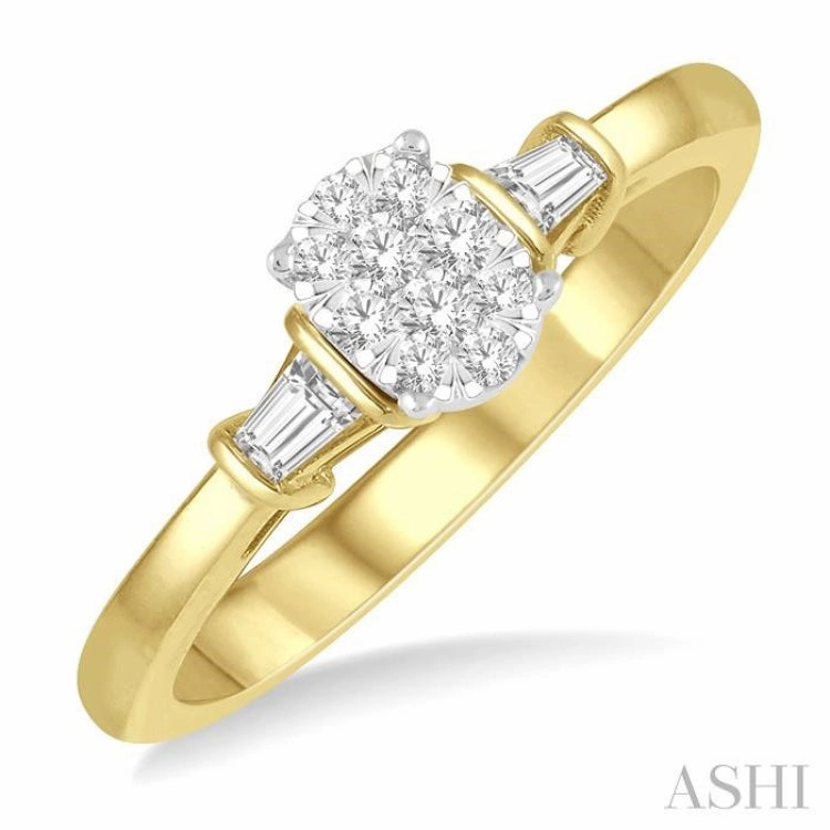 1/5 ctw Oval Shape Round Cut & Baguette Diamond Lovebright Engagement Ring in 14K Yellow and White Gold