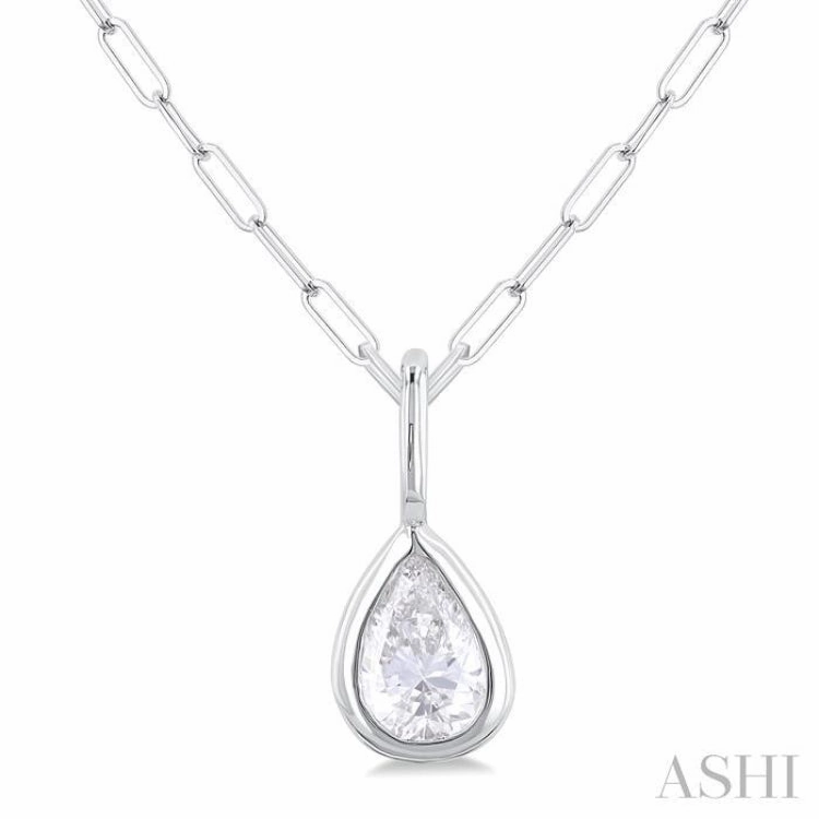 1/5 Ctw Pear Cut Bezel Set Diamond Fashion Pendant With Paperclip Chain in 10K White Gold