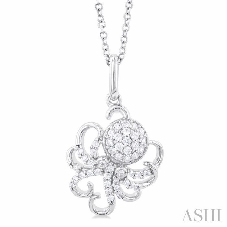 1/5 ctw Petite Octopus Round Cut Diamond Fashion Pendant With Chain in 10K White Gold