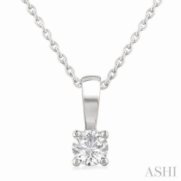 1/5 Ctw Prong Set Round Cut Diamond Solitaire Pendant With Chain in 14K White Gold