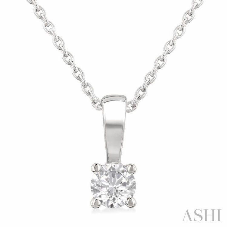 1/5 Ctw Prong Set Round Cut Diamond Solitaire Pendant With Chain in 14K White Gold