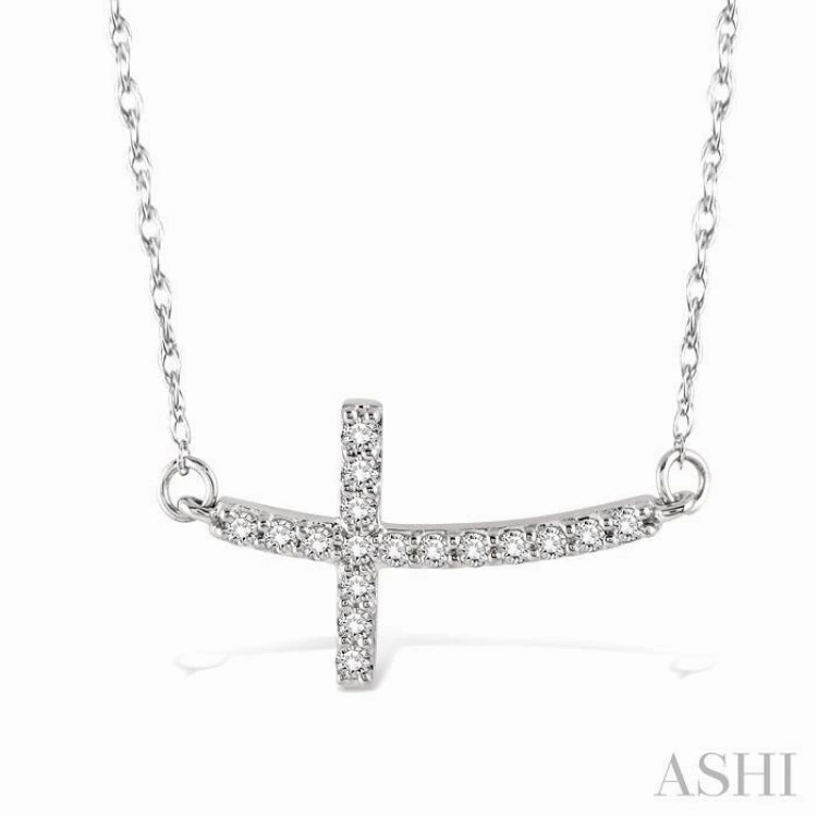 1/5 ctw Round Cut Diamond Cross Pendant in 10K White Gold with Chain