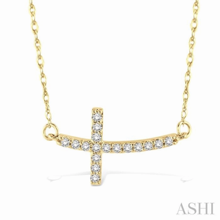 1/5 ctw Round Cut Diamond Cross Pendant in 10K Yellow Gold with Chain