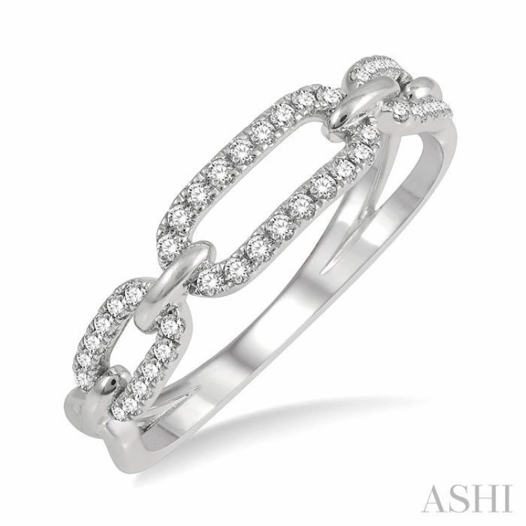 1/5 ctw Round Cut Diamond Paperclip Ladies Ring in 14K White Gold