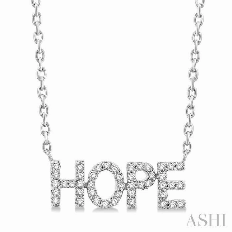1/6 ctw 'HOPE' Block Round Cut Diamond Necklace in 10K White Gold