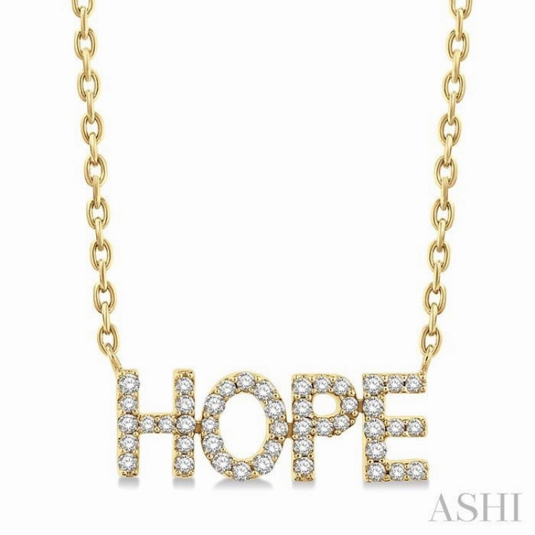 1/6 ctw 'HOPE' Block Round Cut Diamond Necklace in 10K Yellow Gold