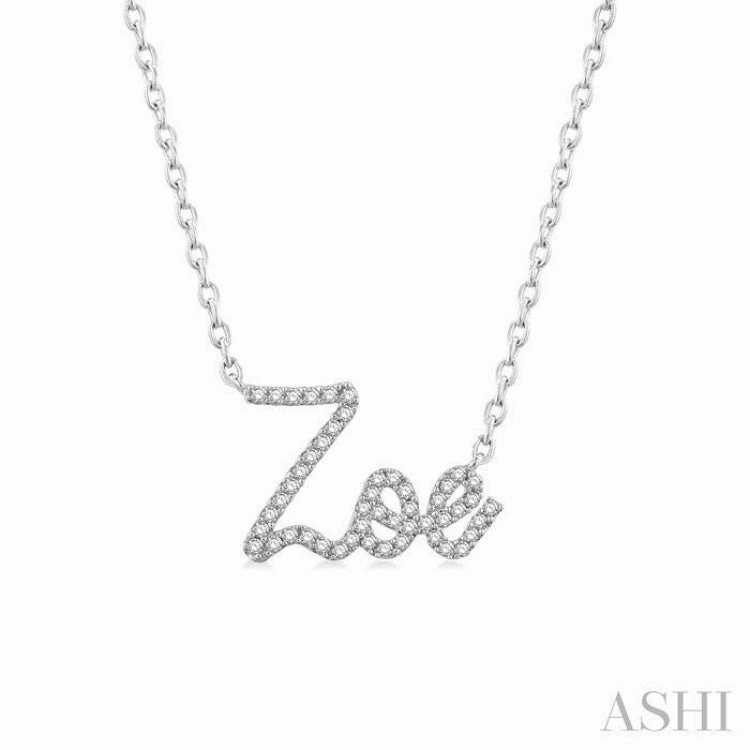1/6 Ctw 'Zoe' Script Name Round Cut Diamond Necklace in 10K White Gold