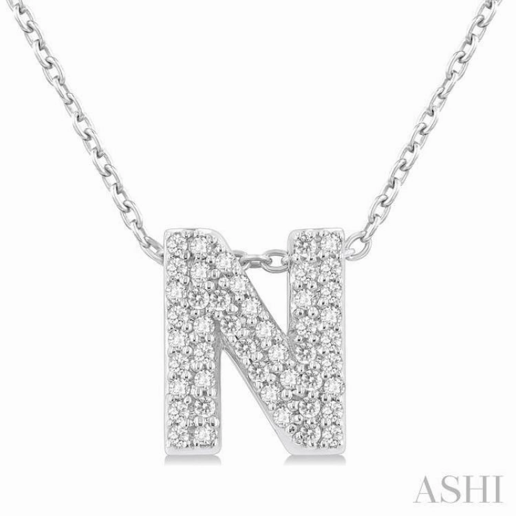 1/6 Ctw Bubble Accent Initial 'N' Round Cut Diamond Fashion Pendant With Chain in 10K White Gold