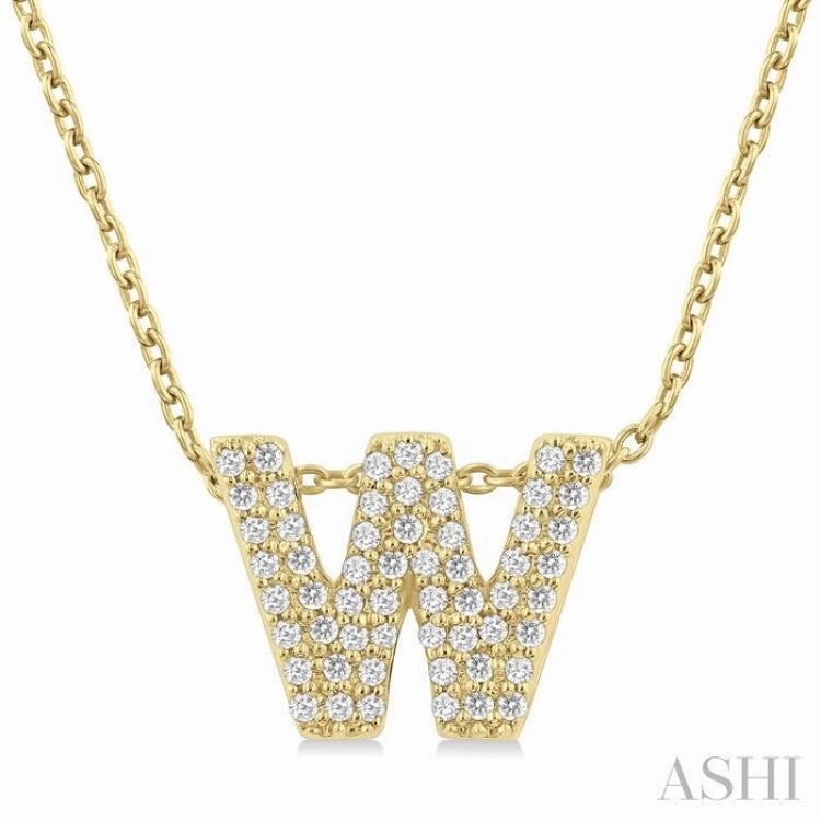 1/6 Ctw Bubble Accent Initial 'W' Round Cut Diamond Fashion Pendant With Chain in 10K Yellow Gold