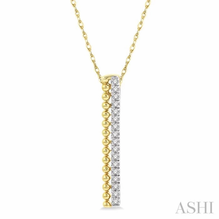 1/6 ctw Circular Bead & Round Cut Diamond Bar Pendant With Chain in 14K Yellow Gold
