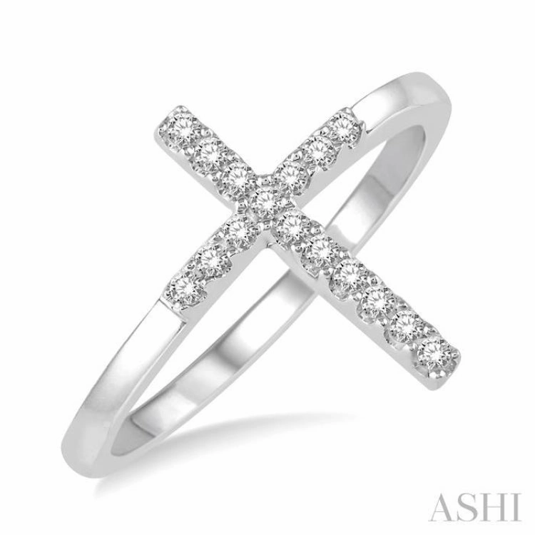 1/6 Ctw Cross Petite Round Cut Diamond Ring in 10K White Gold