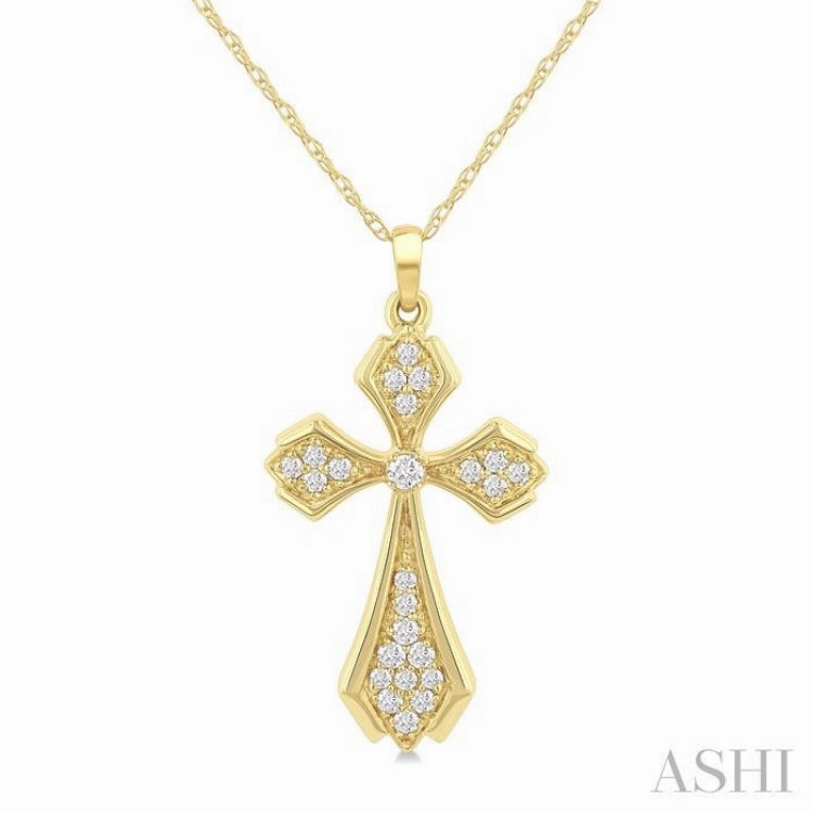 1/6 Ctw Cross Round Cut Diamond Fashion Pendant With Chain in 10K Yellow Gold