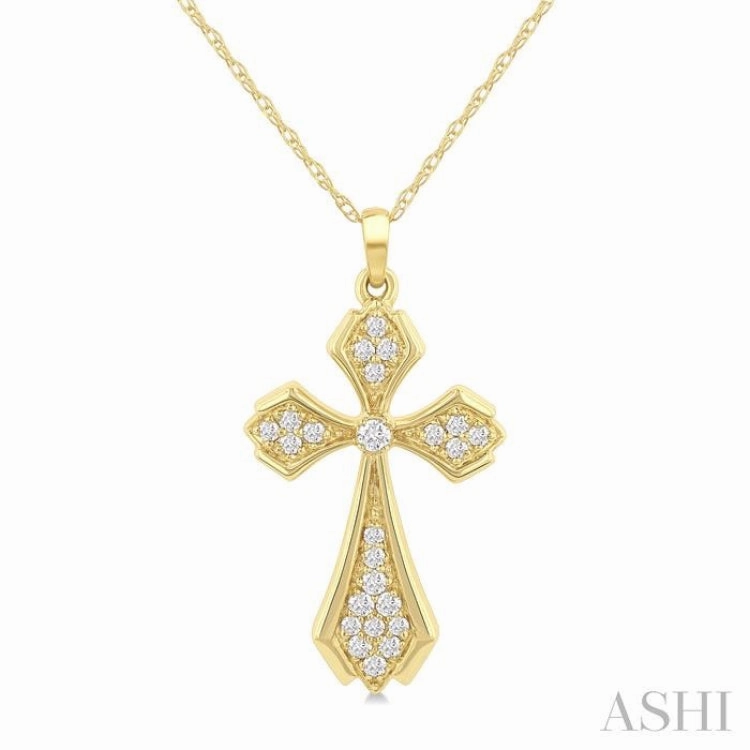 1/6 Ctw Cross Round Cut Diamond Fashion Pendant With Chain in 10K Yellow Gold