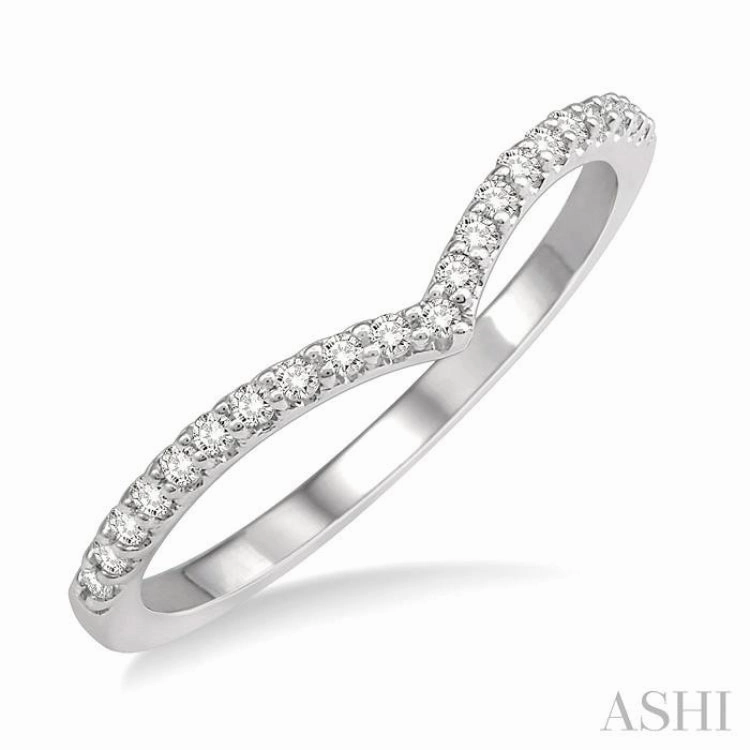 1/6 Ctw Curve V-Drop Round Cut Diamond Ladies Ring in 14K White Gold