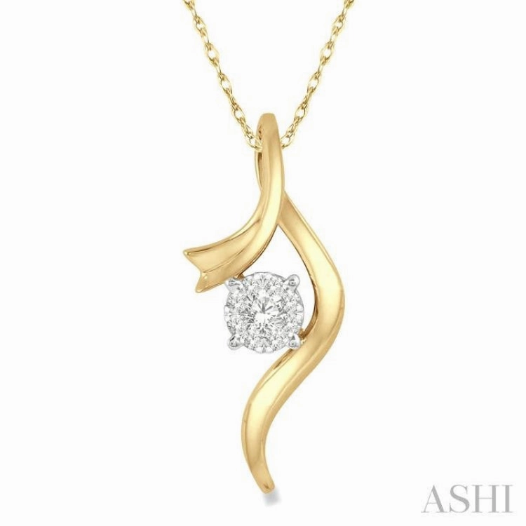 1/6 ctw Curved Lovebright Round Cut Diamond Pendant in 14K Yellow and White Gold with chain