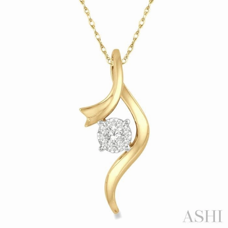 1/6 ctw Curved Lovebright Round Cut Diamond Pendant in 14K Yellow and White Gold with chain
