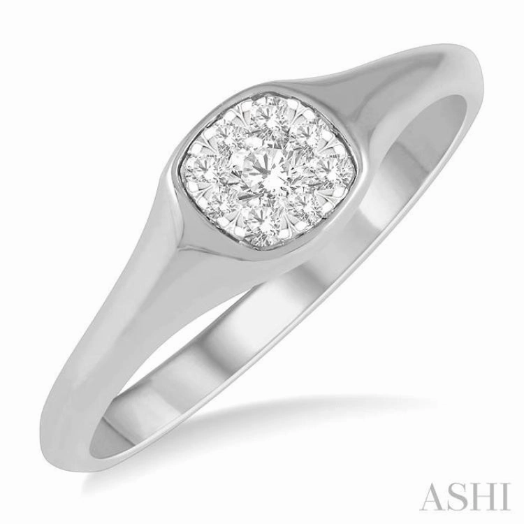 1/6 ctw Cushion Shape Lovebright Diamond Ring in 14K White Gold