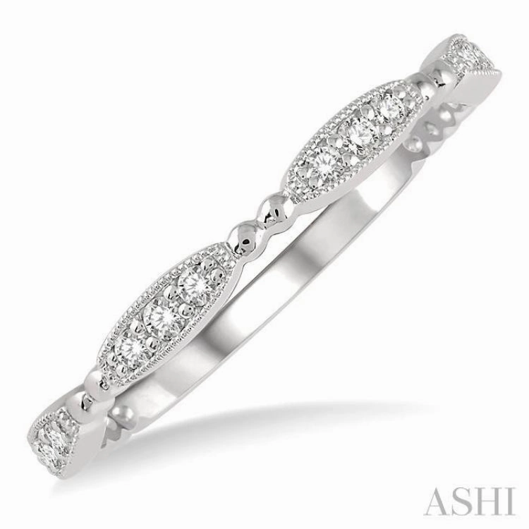 1/6 ctw Marquise Mount Round Cut Diamond Stackable Band in 14K White Gold