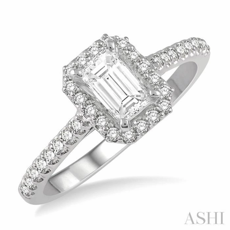 1/6 Ctw Octagon Shape Semi Mount Round Cut Diamond Ring in 14K White Gold