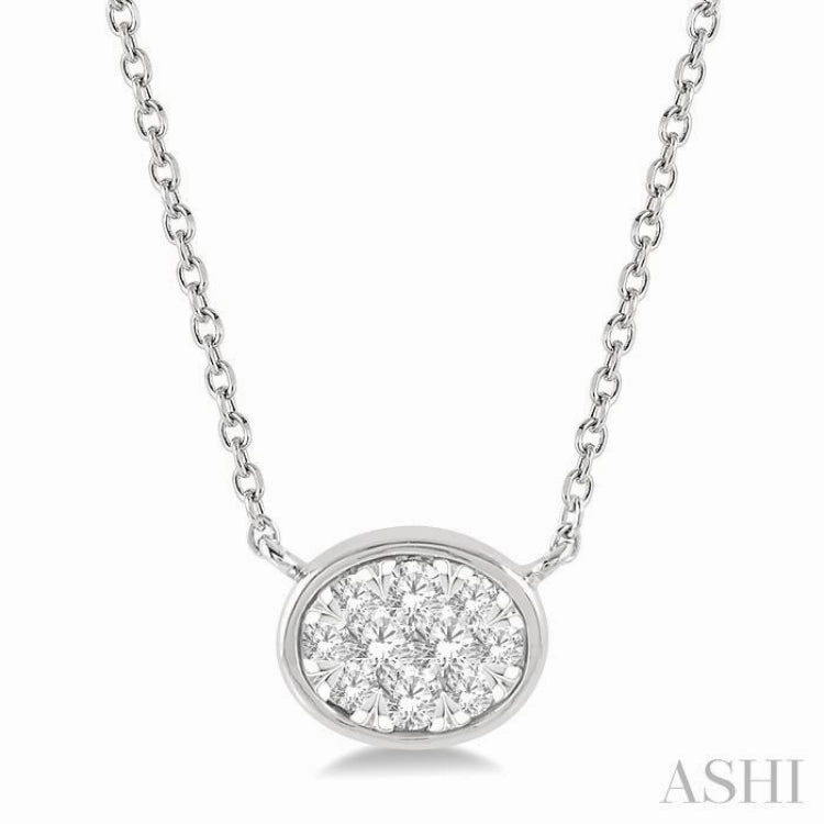 1/6 ctw Oval Shape Lovebright Diamond Pendant With Chain in 14K White Gold