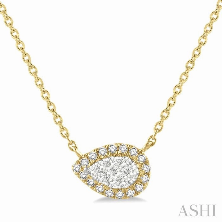 1/6 ctw Pear Shape Round Cut Diamond Lovebright Pendant With Chain in 14K Yellow & White Gold
