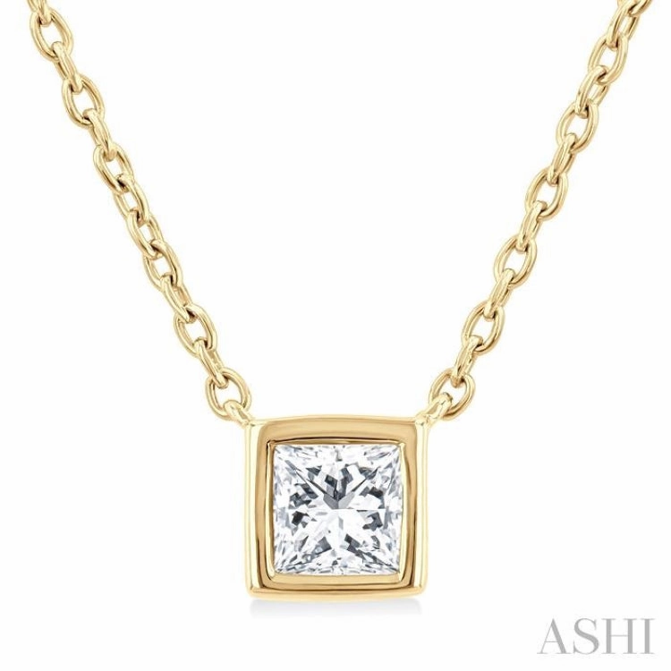 1/6 Ctw Petite Bezel Set Princess Cut Diamond Fashion Pendant With Chain in 10K Yellow Gold