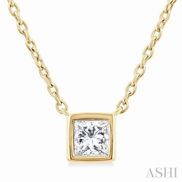 1/6 Ctw Petite Bezel Set Princess Cut Diamond Fashion Pendant With Chain in 10K Yellow Gold