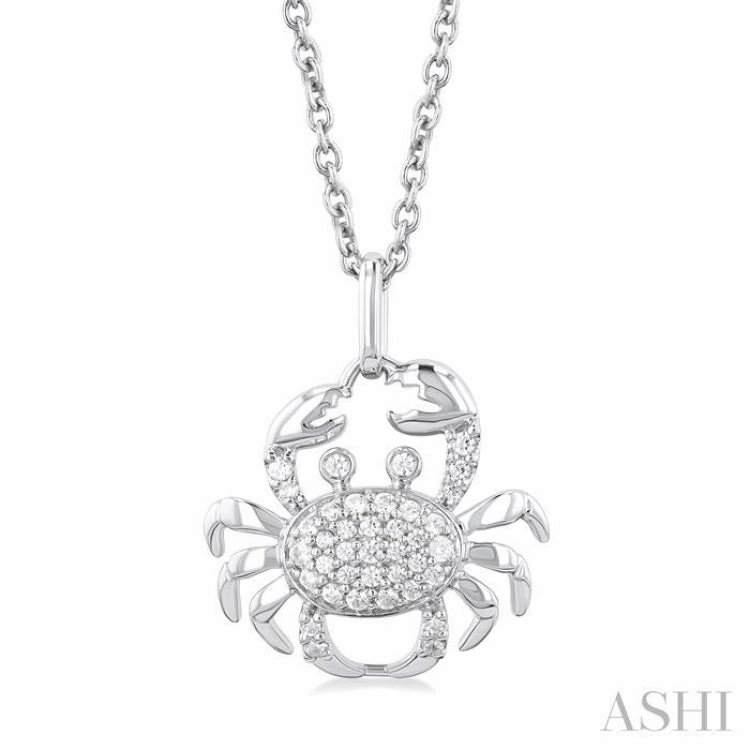 1/6 ctw Petite Crab Round Cut Diamond Fashion Pendant With Chain in 10K White Gold