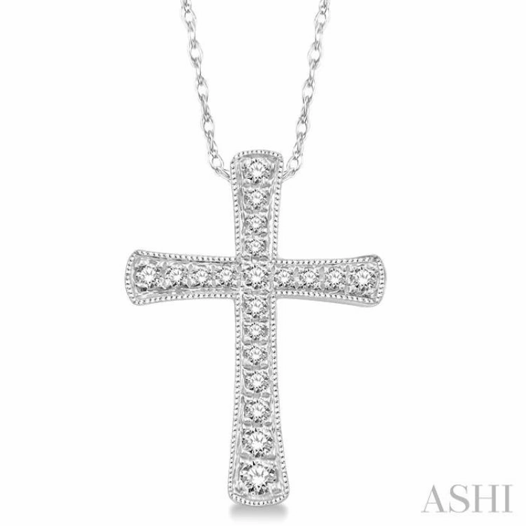 1/6 ctw Round Cut Diamond Cross Pendant in 14K White Gold with Chain