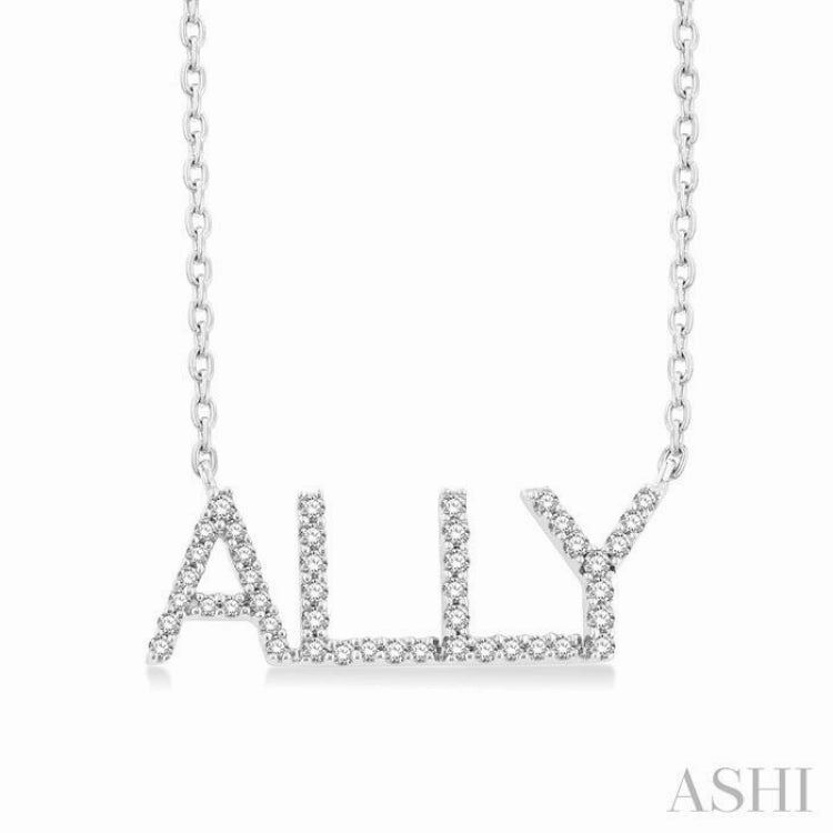 1/8 Ctw 'ALLY' Block Name Round Cut Diamond Necklace in 10K White Gold