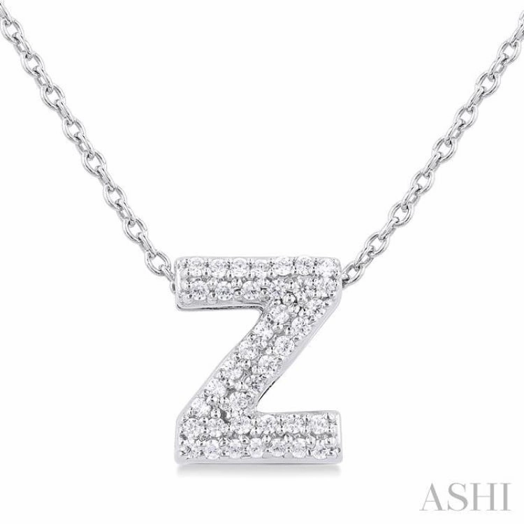 1/8 Ctw Bubble Accent Initial 'Z' Round Cut Diamond Fashion Pendant With Chain in 10K White Gold