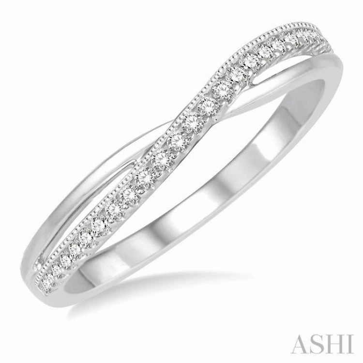 1/8 ctw Criss-Cross Shank Round Cut Diamond Wedding Band in 14K White Gold