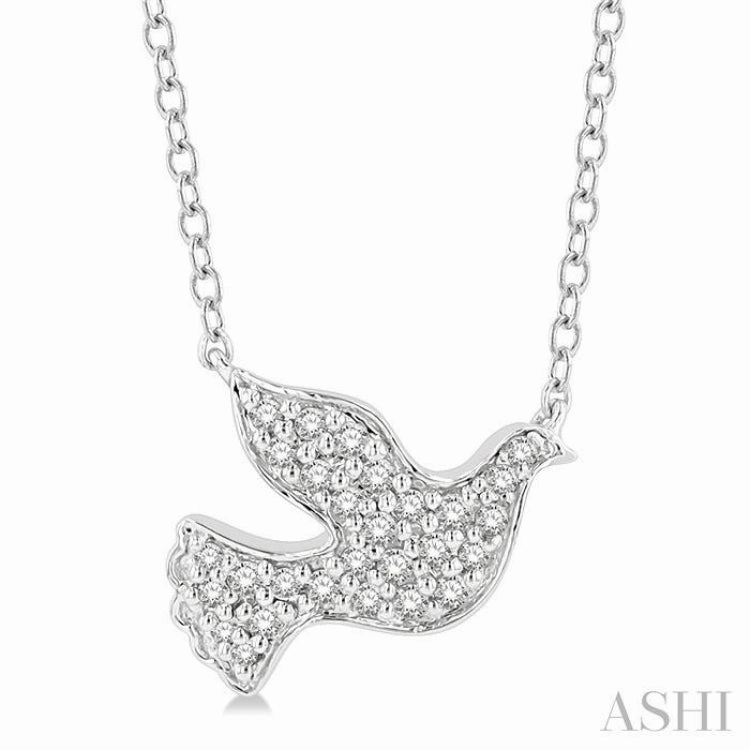 1/8 ctw Dove Symbol Petite Round Cut Diamond Fashion Pendant With Chain in 10K White Gold