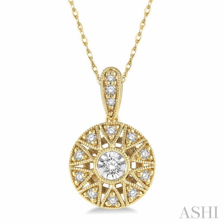1/8 ctw Lattice Medallion Round Cut Diamond Pendant With Chain in 10K Yellow Gold