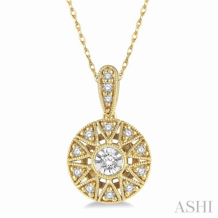 1/8 ctw Lattice Medallion Round Cut Diamond Pendant With Chain in 10K Yellow Gold