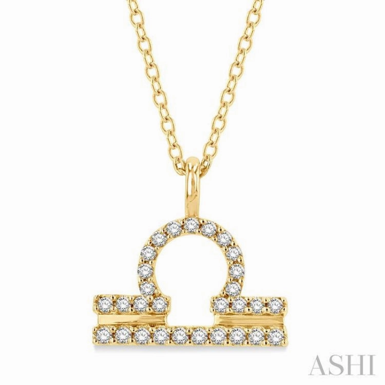 1/8 ctw Libra Round Cut Diamond Zodiac Pendant With Chain in 10K Yellow Gold