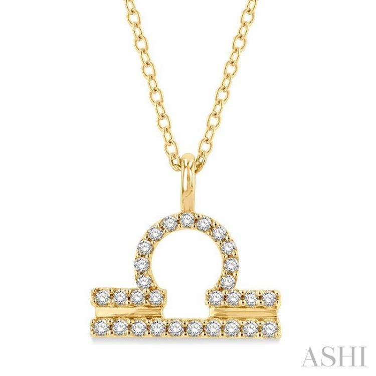 1/8 ctw Libra Round Cut Diamond Zodiac Pendant With Chain in 10K Yellow Gold