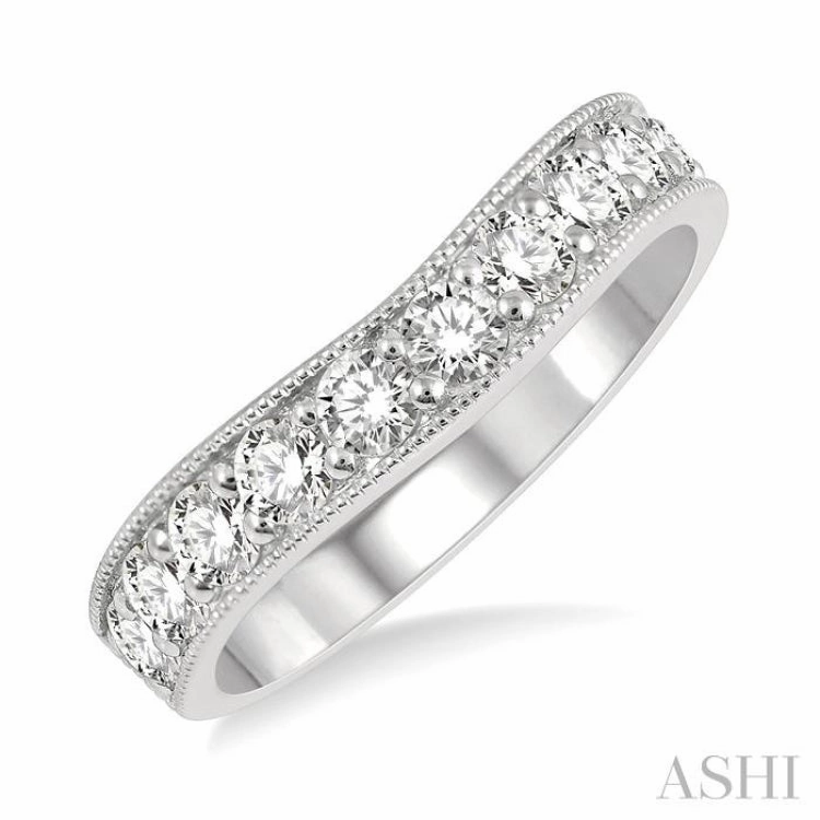 1 ctw Arched Round Cut Diamond Wedding Band in 14K White Gold