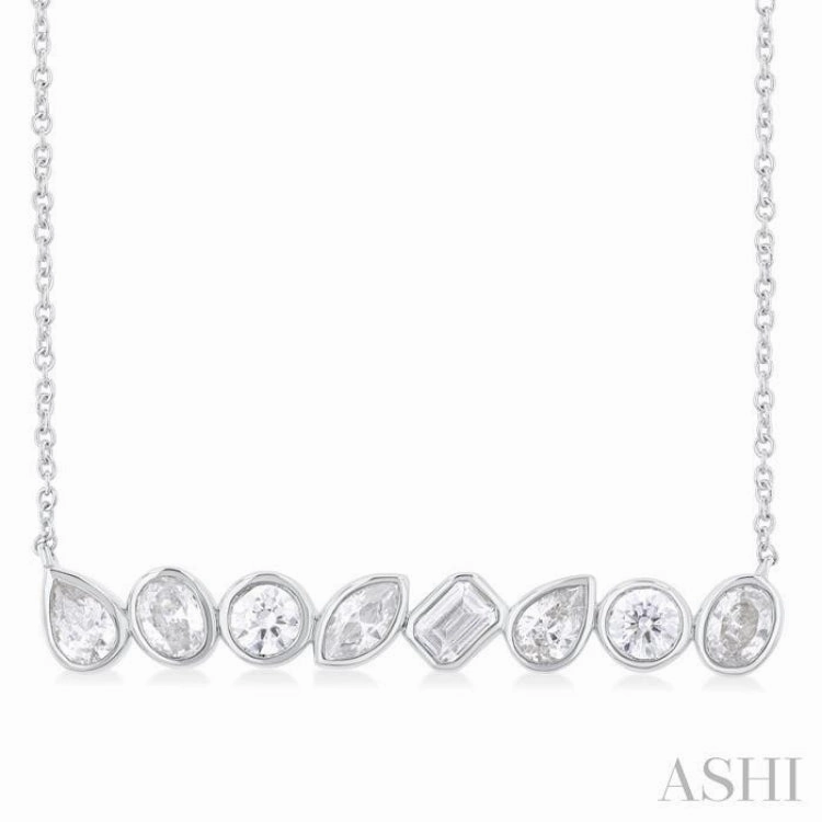1 Ctw Bezel Set Mixed Diamond Cut Fashion Necklace in 14K White Gold