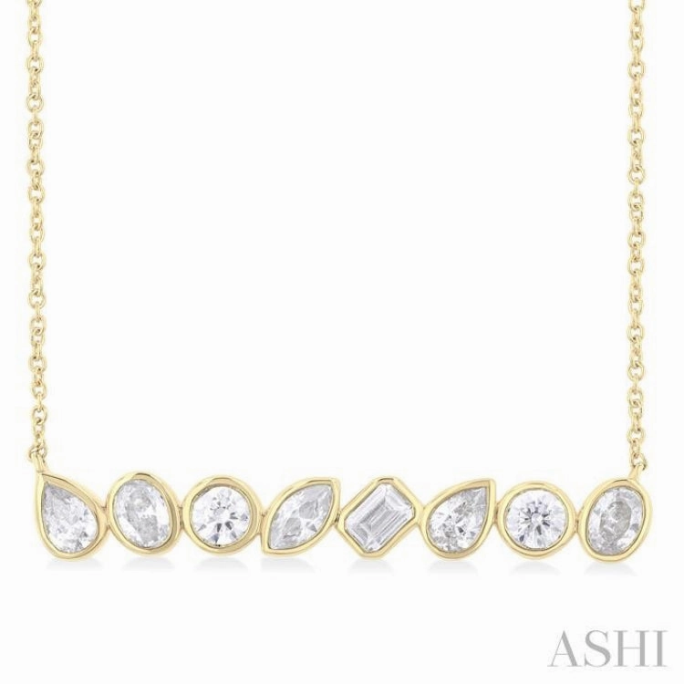 1 Ctw Bezel Set Mixed Diamond Cut Fashion Necklace in 14K Yellow Gold