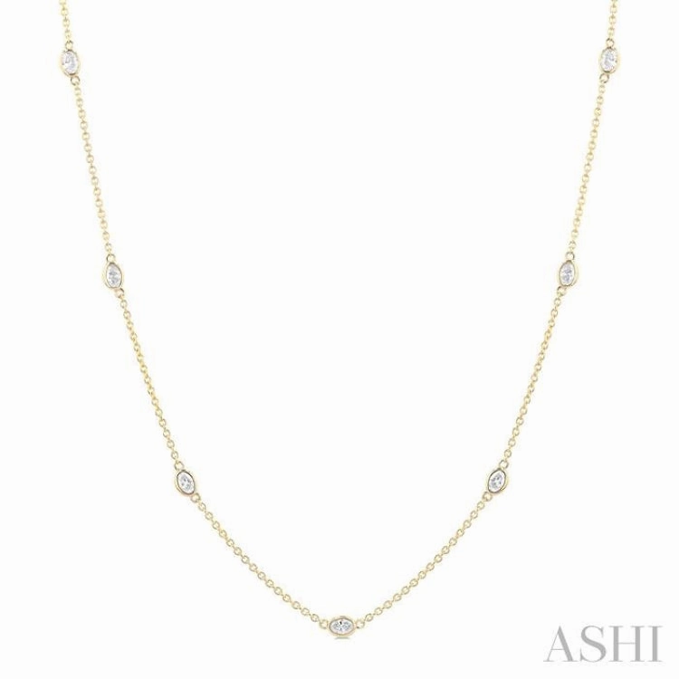 1 Ctw Bezel Set Oval Cut Diamond Station Necklace in 14K Yellow Gold