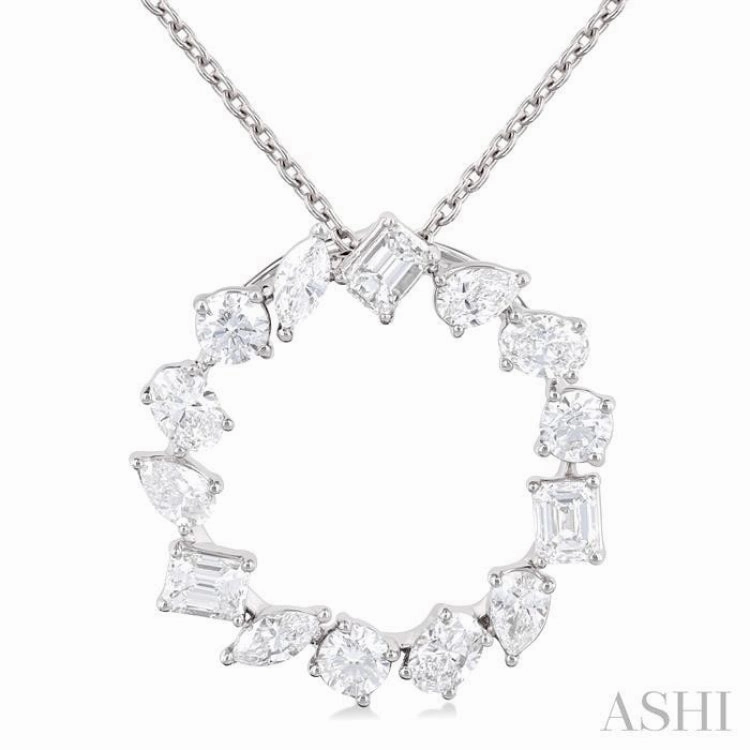 1 ctw Circle Multi-Cut Diamond Fashion Pendant With Chain in 14K White Gold