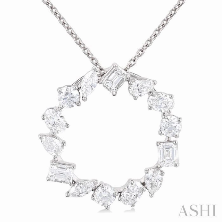 1 ctw Circle Multi-Cut Diamond Fashion Pendant With Chain in 14K White Gold
