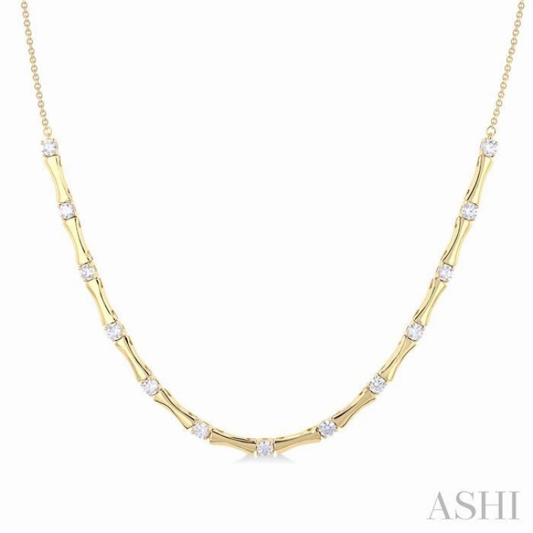 1 ctw Halfway Bamboo Internodes Round Cut Diamond Fashion Necklace in 14K Yellow Gold