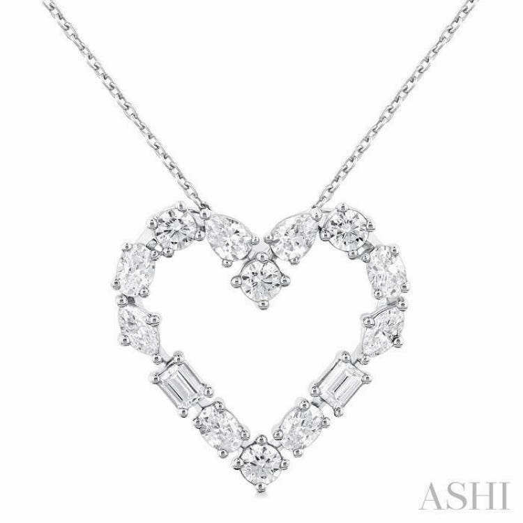 1 Ctw Heart Shape Mixed Diamond Cut Fashion Pendant With Chain in 14K White Gold