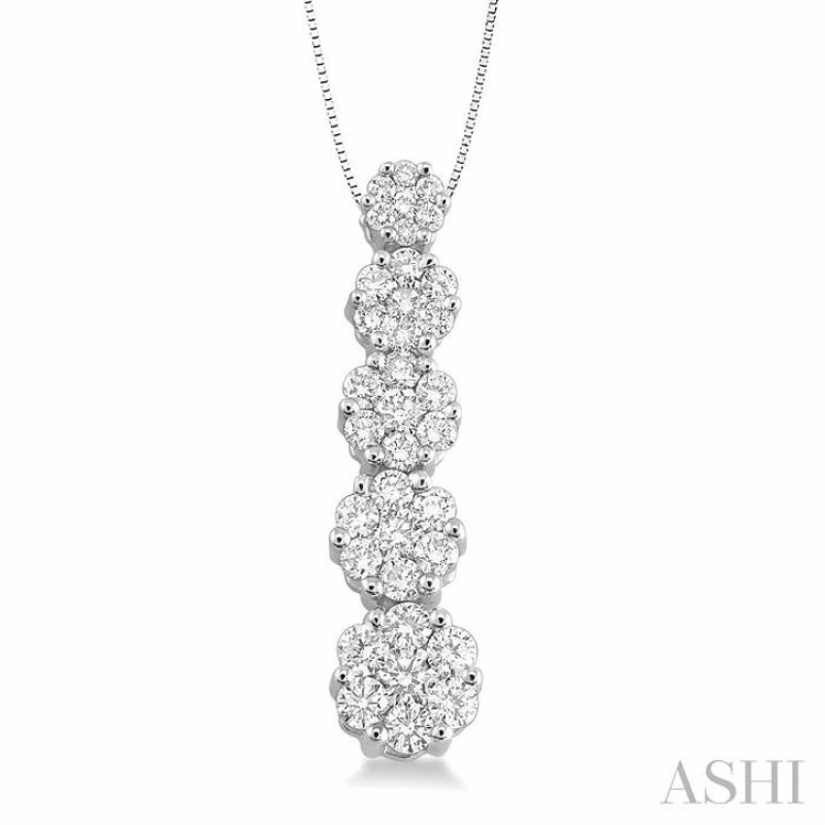 1 ctw Journey Diamond Pendant in 14K White Gold with Chain