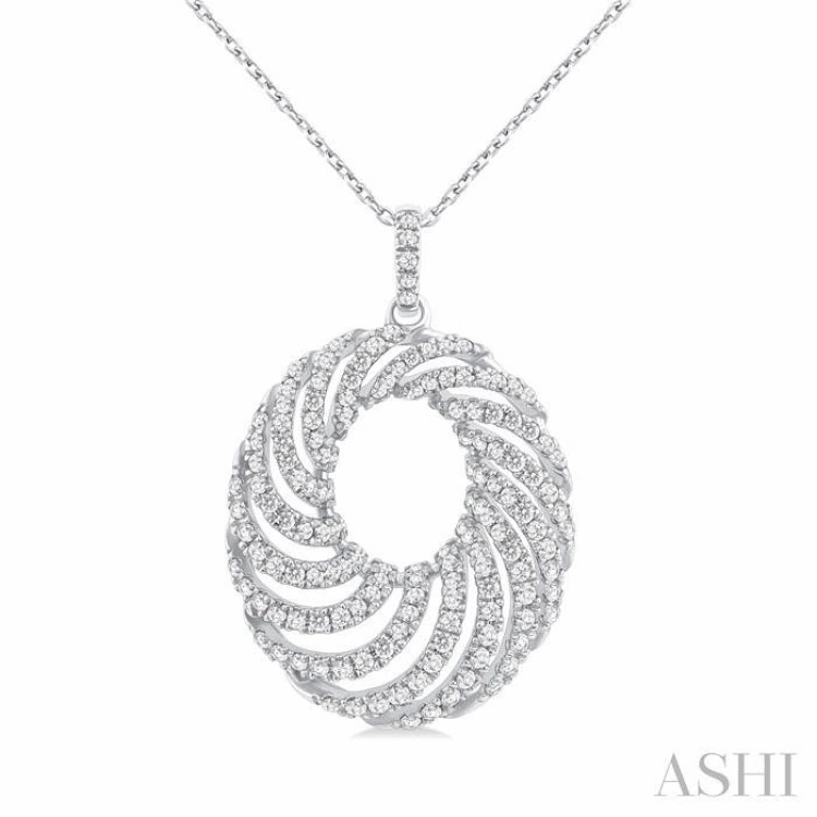 1 ctw Open Window Swirl Circle Round Cut Diamond Fashion Pendant With Chain in 14K White Gold