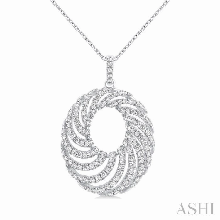 1 ctw Open Window Swirl Circle Round Cut Diamond Fashion Pendant With Chain in 14K White Gold
