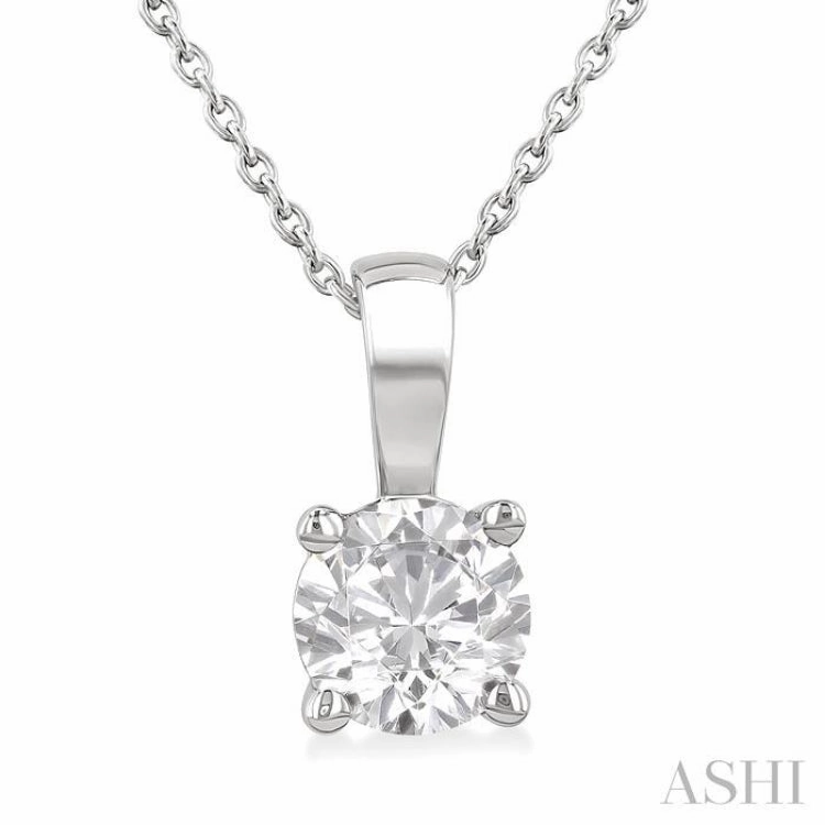 1 Ctw Prong Set Round Cut Diamond Solitaire Pendant With Chain in 14K White Gold